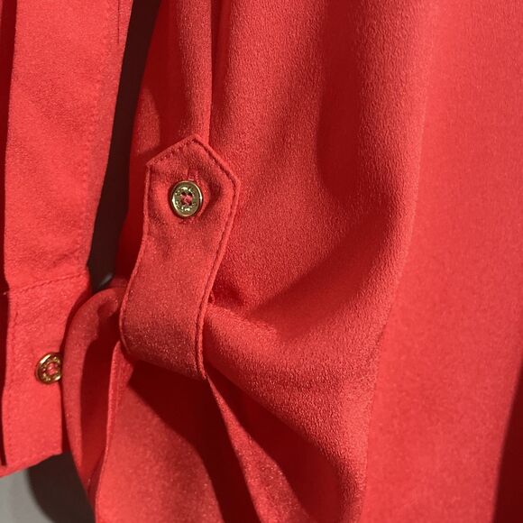 Calvin Klein Women’s Coral Long Sleeve Top Size S Roll Tab Sleeves Waist Blouse - Picture 6 of 13